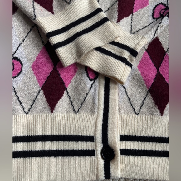Hello Kitty & Friends Oversized Argyle Cardigan V-neck Button Up Sweater Size S - Picture 7 of 12